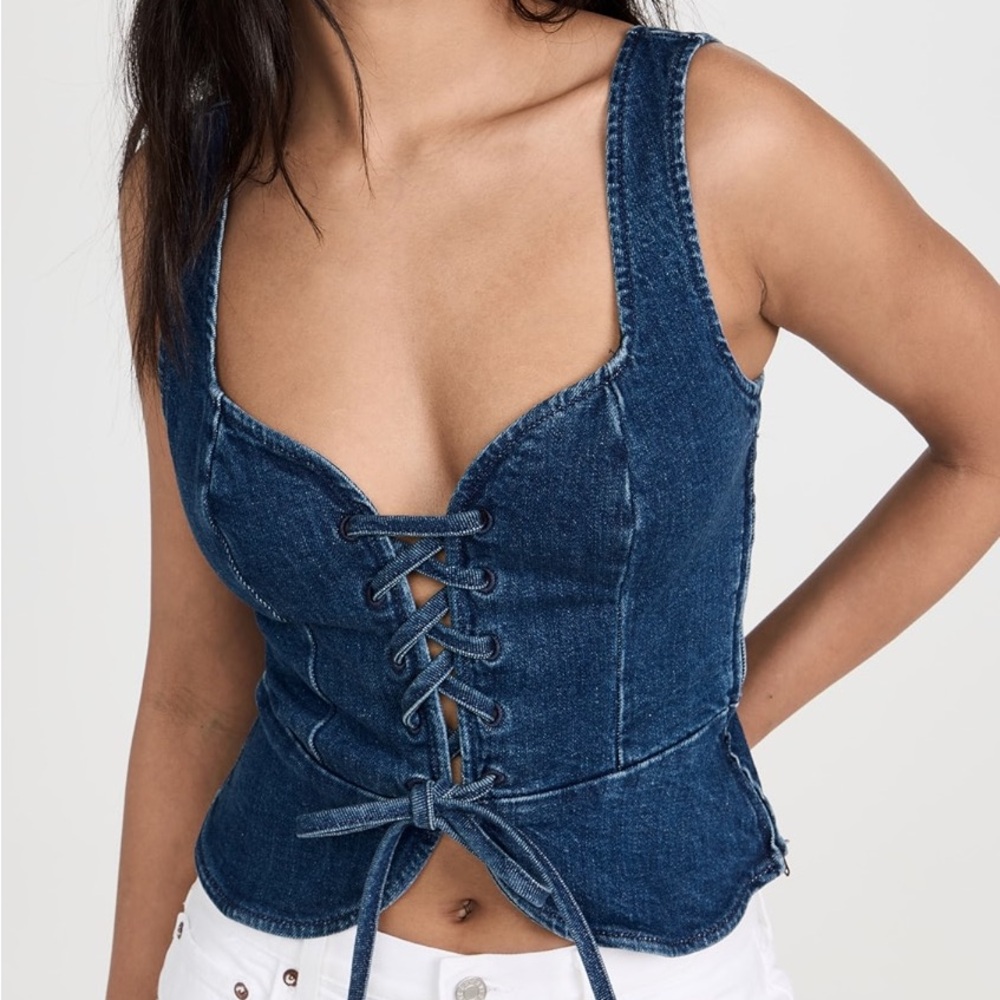 Reformation Blue Denim Lace-Up Top